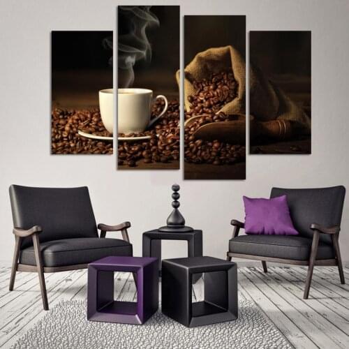 Brown A Cup Of Coffee And Coffee Bean Wall Art Painting The Picture Print On Canvas Food Pictures For Home Decor Decoration Gift