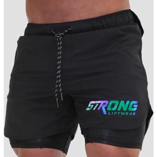 2021 Summer Trend New Shorts Men Fitness Running Training Stretch Leggings Slim Double Layer Fast Dry Breathable 2-In-1 Shorts