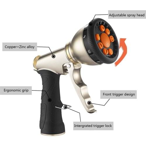 Metal High Pressure Jet Garden Water Hose Spray Nozzle 9 Adjustable Spray Modes, Durability Leak-Proof