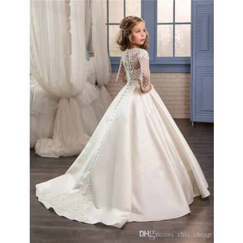 Long Sleeve Floor Length Stain Cute Kids Formal Wear 2020 Jewel Flower Girl Dresses For Wedding Little Girl Vestidos Para Ninas