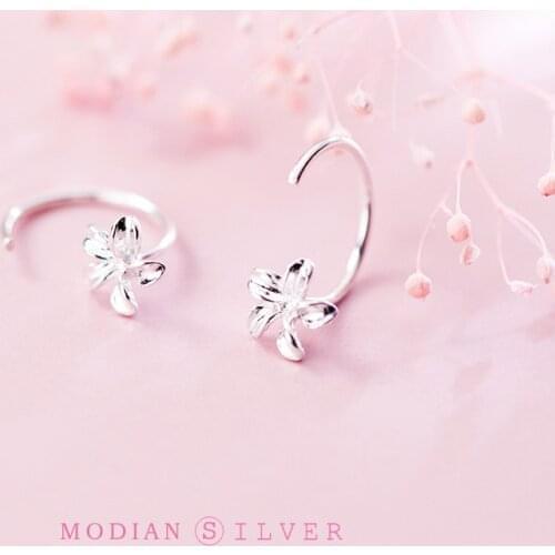 Modian Real 925 Sterling Silver Simple Flower Charm Exquisite Plant Hoop Earrings For Women Sterling Silver Wedding Jewelry