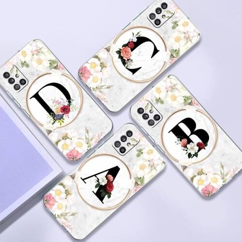 Fashion Cover for Samsung Galaxy A51 A71 A21s A31 A12 A52 A41 M31 M30s Soft Silicone Clear Phone Capa White Marble Letter