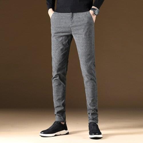 High Quality Business Cotton Fashion Classic Blended Grid Straight Spring Autumn Men Trousers Slim Fit Casual Men Pants