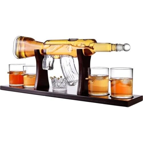 AK47 Gun Decanter Pistol Shape Wine Bottle Drinks Set Four Shots Glasses And One Shot With Whiskey Gun Decanter Drinks Set