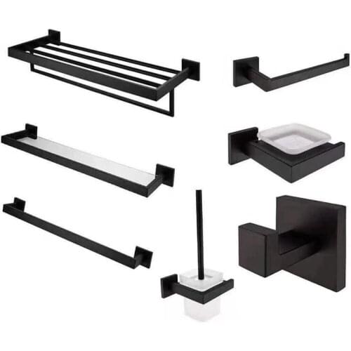 Stainless Steel 304 Double-Layer Towel Rack Bath Towel Rack Set Bathroom Hardware Pendant Set Bathroom Rack Black