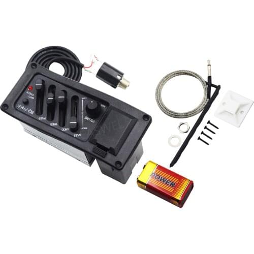 New 4 Band Acoustic Guitar Preamp Amplifier EQ 7545R Pickup 6.5MM Output Black