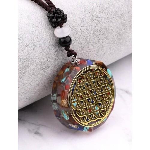 Orgonite Flower of Life Chakra Reiki Bioenergy Necklace natural stones