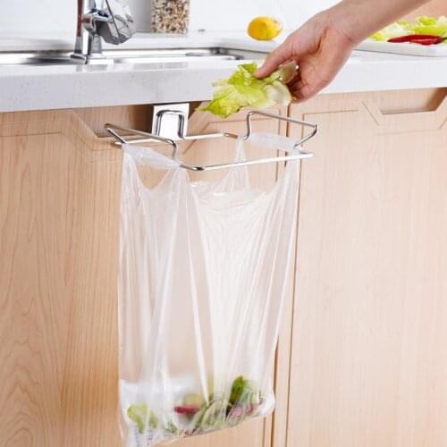 Stainless Steel Kitchen Trash Rack Cabinet Door Garbage Bags Holder Closet Garbage Storage Pantry Shelf Household Supplies