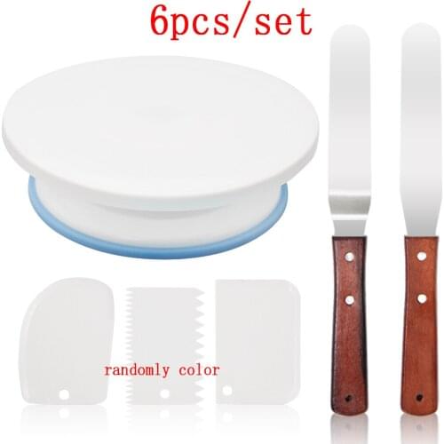 6Pcs Plastic Cake Turntable Rotating Plastic Dough Knife 10 Inch Decorating Cream Cakes Stand Set Cake Rotary Table Baking Tool