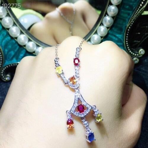 Sapphire necklace pendant Free shipping Natural real sapphire 925 sterling silver Fine blue gems