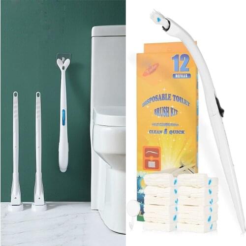 Toilet Cleaning Brush with 12 Replaceable Disposable Sponge Brush Head Wall-amount Holder Bathroom Toilet Bowl Cleaner Tool