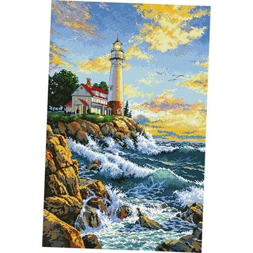Stamped Cross Stitch Kits DIY Needlework Kits - Lighthouse Pattern 11 Count