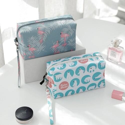 Cute Flamingo Bear Stripe Make Up Bag Travel Necessaries Women Toiletries Organize Cosmetic Bag Portable Washing Storage Pouch