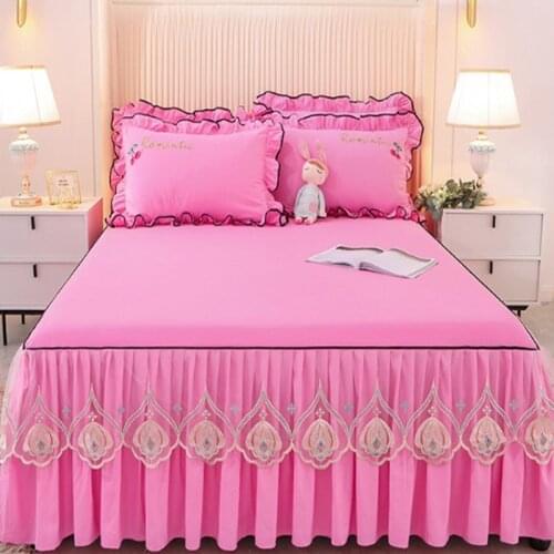 Princess style skirted bedspread new skin-friendly cotton bed cover solid color lace edge mattress dust cover bed sheet hot sale
