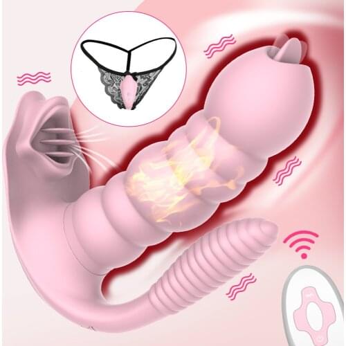 Heating Tongue Licking Wearable Vibrator G Spot Clitoris Stimulator Orgasm Dildo Vibrator Wireless Remote Control Sex Toys Women