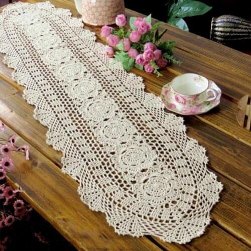 Vintage Handmade Crochet Lace Hollow Dining Table Runner Chinese Nostalgic Retro Cotton Hollow Woven Table Flag Home Decor
