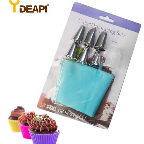 YDEAPI Silicone Kitchen Accessories Icing Piping Cream Pastry Bag 6 Stainless Steel Nozzle Set DIY Cake Decorating Tips Set