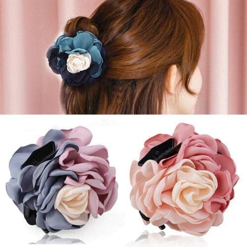 Haimeikang New Floral Hair Claw Hair Clips Big Cloth Flowers Plastic Hair Claws For Women Girls Horsetail Grab Hair Accessories