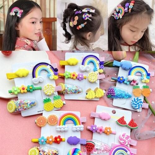 Rainbow Fruit Hair Clip For Baby Girls Children Kids Hairpin Candy Colors Cute Cartoon Flower Barrettes Set Hair Accessories