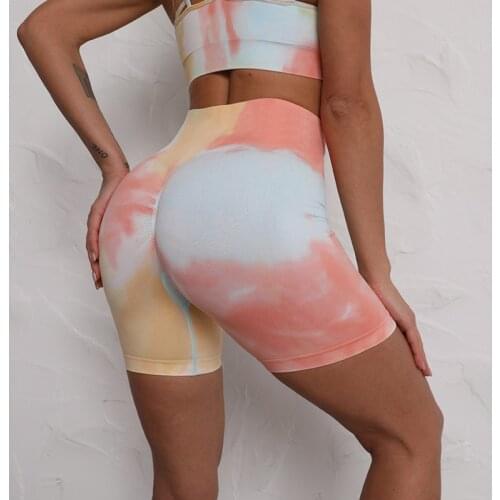 2021 New Tie dye Vital Seamless Sports Short Women Summer High Waist Tight Gym Leggings Squat Proof Workout Running Shorts