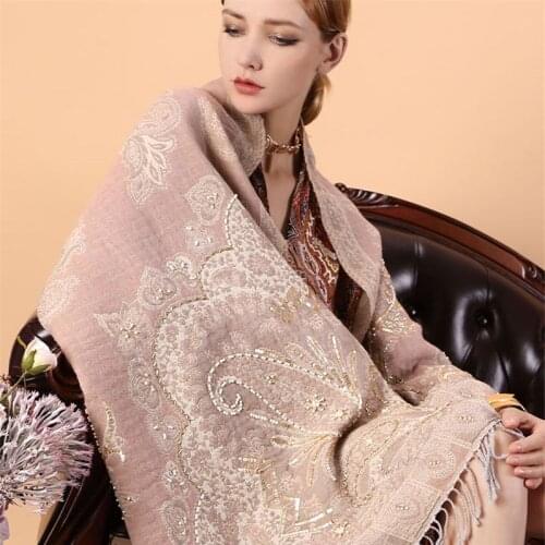 Women Winter Scarf Wool Warm Shawl And Wraps For Ladies Floral Embroidery Scarf Pashmina Bride Bridesmaid 100% Pure Wool Scarves