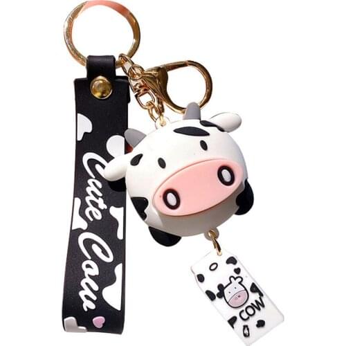 1pc New Creative Silicone Animal Cow Car Keychain Cute Cartoon Car Key Ring Holder Mobile Phone Bag Pendant For Women Men