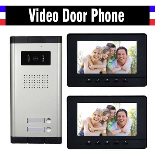 2 Units Apartment Video Intercom System 7 Inch Monitor Video Door Phone Intercom System Wired Home Video Doorbell kit
