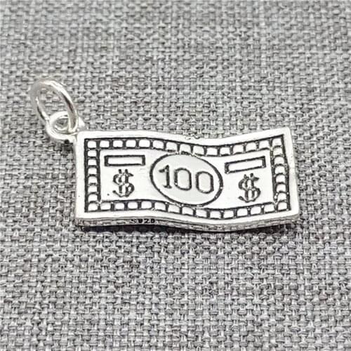 2 Pieces 925 Sterling Silver One Hundred Dollar Bill Charms Pendants 2-Sided