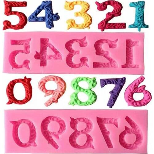 2Pcs/Set 3D 0-9 Number Fondant Molds Non-stick Portable Number Silicone Molds Ice Cube Tray Baking Fondant Moulds for Kitchen