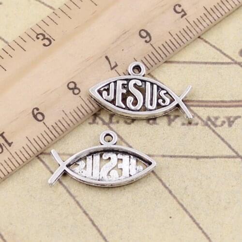 20pcs Charms Fish Jesus 25x14mm Tibetan Bronze Silver Color Pendants Antique Jewelry Making DIY Handmade Craft