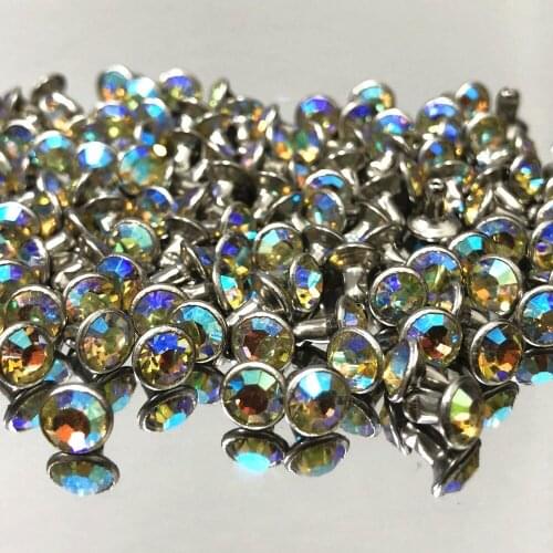 4MM 50Sets CZ++ Light Yellow AB Crystal AB Plated Rivet Silver Plated Studs Assorted Cabochon Rivets Fit for Leather-Craft