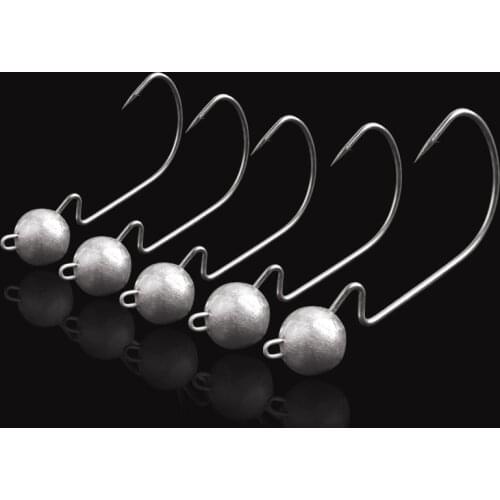 5/10pcs Wide Crank Offset Fishing Hook Lead Jig Head Fishhook For Soft Worm Lure 3.5g-14g Barbed Carp Fishing Hooks J320