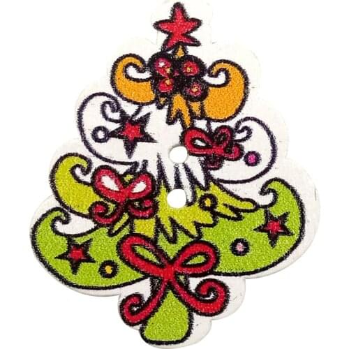 50Pcs Wooden 2 Holes Cute Christmas Tree Buttons Sewing Scrapbooking DIY Craft