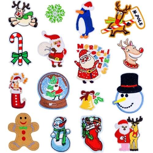 50pcs/lot Embroidery Patches Clothing Christmas Decoration Accessories Santa Elk Snowflake Diy Iron Heat Transfer Applique