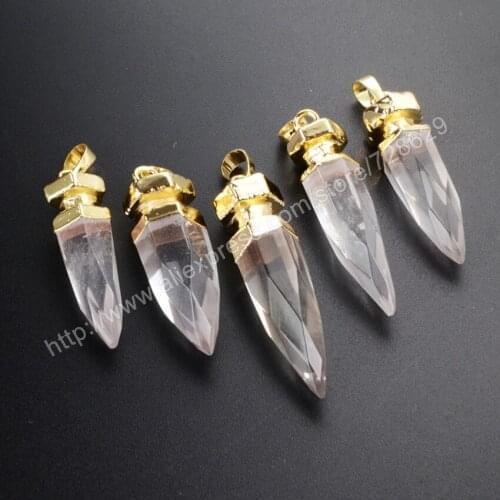 BOROSA 10 pcs Gold Color Natural White Quartz Faceted Point Pendant Bead WX015