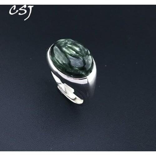 CSJ Natural Charoite Seraphinite Rings 925 Sterling Silver Larimar Labradorite Rhodochrosite Malachite Moonstone for Women Party