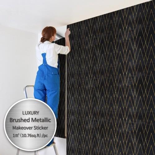 1pc Blue Golden Triangle Kitchen Door Stickers Geometric Wallpaper Triangular Grid Self-adhesive Home Decoration Wall Stickers