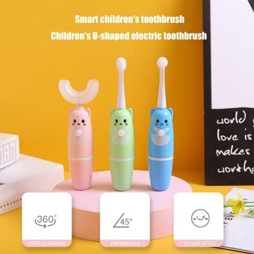Kids U Shaped Electric Toothbrush Auto Ultrasonic Waterproof Silicone Electric Toothbrush Battery Operated for 3-12 Children