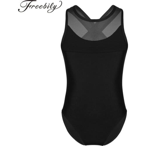 Sleeveless Gymnastics Leotards for Girls 4-12Y Dance Leotard Kids Mesh Splice Criss-cross Cutout Back Unitards Dancewear