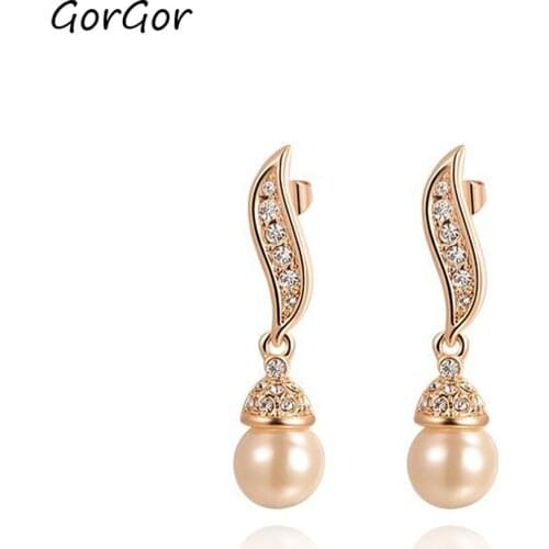 GorGor Dangle Earrings Women Alloy Material Pattern Dolphin Pearl Mosaic Crystal Exquisite Light Luxury Jewelry 2020004345