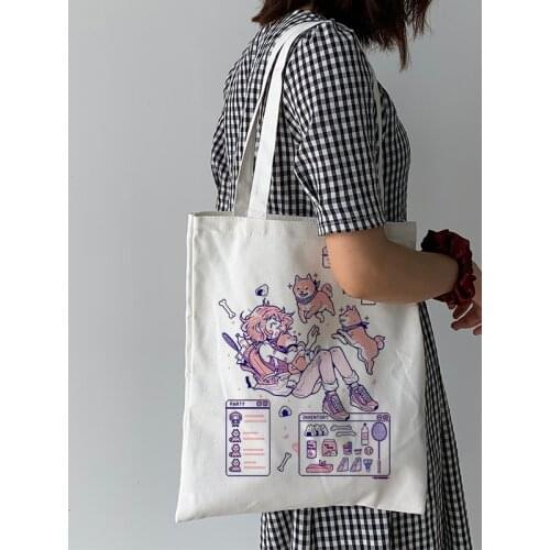 Ulzzang canvas bag Japanese anime cartoon casual fashion female large capacity canvas hip hop Harajuku college shoulder bags