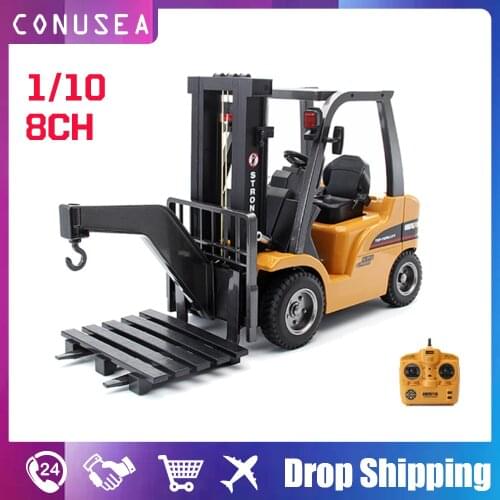 HUINA 1:10 Rc Truck Forklift Tractor Caterpillar 8 Channel Engineering Car 2.4Ghz Renmote Controll Car Toys for Children Kids