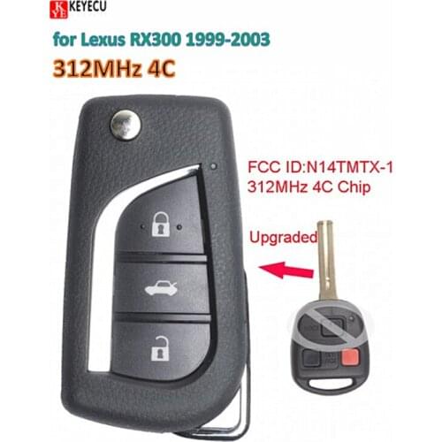 Keyecu Smart DIY Upgraded Flip Remote Car Key Fob 312MHz 4C for Lexus RX300 1999-2003 FCC ID: N14TMTX-1