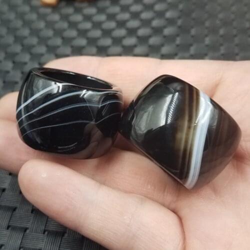 Natural black whitagate ring for men women with texture handmade brand jadeite jade rings jade jewelry natural stone jade 1 pair