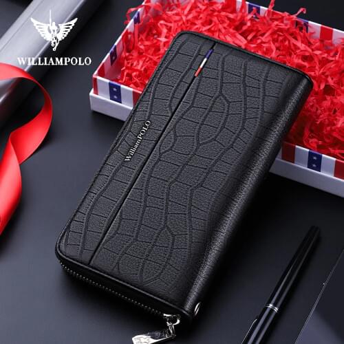 Genuine Leather Anti-Theft Credit Card Long Wallet RFID Men Purse Zipper Business Clutch Bag Accordion Card Holder Large Purse