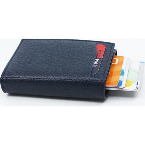 West Polo Leather Mechanismed Money-Eyed Male Wallet Card Wallet Navy Blue