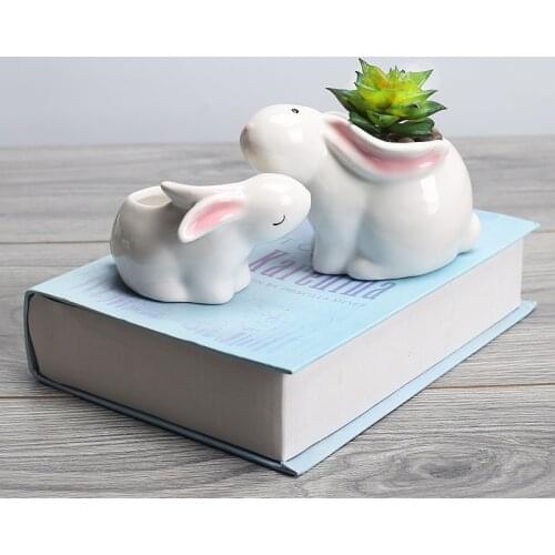 Cute Rabbit Flower Pot Planter Desktop Ornaments Ceramic Vase Home Decoration Gardening Supplies Plant Pot Succulent Pot