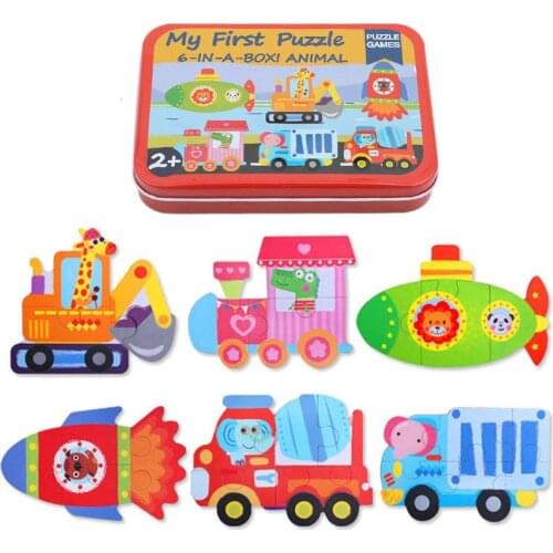 Cartoon 3D Puzzle Cards For Children Jigsaw Metal Iron Box 3D Wood Puzzle Montessori Educational Toys Kids Wooden Toys