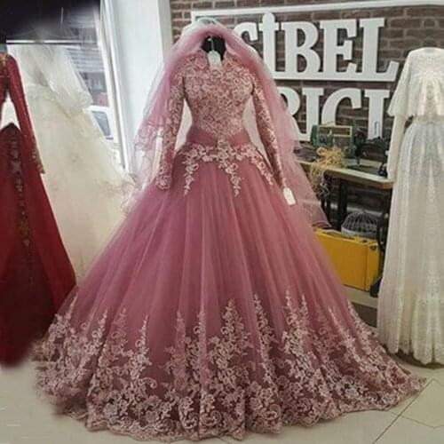 Vestido De Noiva 2021 Muslim Wedding Dresses Ball Gown Long Sleeve Lace Turkey Dubai Arabic Wedding Gowns Plus Size Bridal Dress