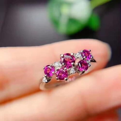 Natural gemstone Pakistan natural Garnet Ring 925 silver 4mm,3mm